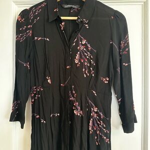 Zara Premium Black Floral Shirt Dress Size S